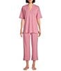 Natori N by Natori Knit Short Sleeve Mandarin Collar Coordinating Lounge Top, Color:Aurora - Image 3