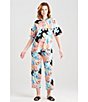 Color:Black Multi - Image 6 - N By Natori Knit Short Sleeve Mandarin Collar Cropped Pajama Set