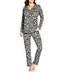 Natori N By Natori Leopard Print Long Sleeve V-Neck Sweater Knit Coordinating Lounge Set, Color:Charcoal - Image 1