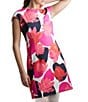Color:Magenta - Image 3 - N by Natori Lotus Floral Print Scuba Crepe Cap Round Neck Sleeve A-Line Dress