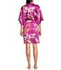Natori N by Natori Sakura Satin Floral Print 3/4 Sleeve Shawl Collar Coordinating Robe, Color:Magenta - Image 2