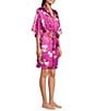 Natori N by Natori Sakura Satin Floral Print 3/4 Sleeve Shawl Collar Coordinating Robe, Color:Magenta - Image 3