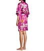 Natori N by Natori Sakura Satin Floral Print 3/4 Sleeve Shawl Collar Coordinating Robe, Color:Magenta - Image 4