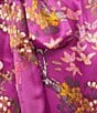 Natori N by Natori Sakura Satin Floral Print 3/4 Sleeve Shawl Collar Coordinating Robe, Color:Magenta - Image 5