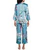 Natori N by Natori Sakura Satin Floral Print Long Sleeve Mandarin Collar Long Pajama Set, Color:Blue - Image 2
