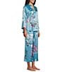 Natori N by Natori Sakura Satin Floral Print Long Sleeve Mandarin Collar Long Pajama Set, Color:Blue - Image 3