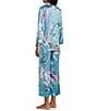 Natori N by Natori Sakura Satin Floral Print Long Sleeve Mandarin Collar Long Pajama Set, Color:Blue - Image 4