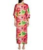 Natori N by Natori Satin Floral Print 3/4 Sleeve Mandarin Collar Butterfly Caftan, Color:Multi - Image 2