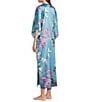 Natori N by Natori Satin Floral Print 3/4 Sleeve V-Neck Caftan, Color:Blue - Image 4