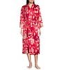 Color:Coral Punch - Image 1 - N by Natori Satin Floral Print Long Sleeve Belt Tie Coordinating Wrap Robe