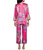 Natori N by Natori Satin Floral Print Long Sleeve Mandarin Collar Pajama Set, Color:Fuchsia - Image 2