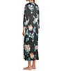 Natori N by Natori Satin Floral Print Long Sleeve Zip Front Caftan, Color:Black - Image 4