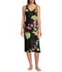 Color:Black Multi - Image 1 - N by Natori Satin Floral Print Sleeveless V-Neck Coordinating Nightgown