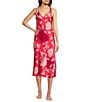 Color:Coral Punch - Image 1 - N by Natori Satin Floral Print Sleeveless V-Neck Coordinating Nightgown