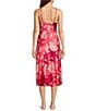 Color:Coral Punch - Image 2 - N by Natori Satin Floral Print Sleeveless V-Neck Coordinating Nightgown