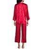 Natori N by Natori Satin Jacquard Scroll Print Long Sleeve Mandarin Collar Pajama Set, Color:Brocade Red - Image 2