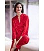 Natori N by Natori Satin Jacquard Scroll Print Long Sleeve Mandarin Collar Pajama Set, Color:Brocade Red - Image 4