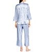 Natori N by Natori Satin Jacquard Scroll Print Long Sleeve Mandarin Collar Pajama Set, Color:Blue Haze - Image 2