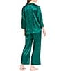 Natori N by Natori Satin Jacquard Scroll Print Long Sleeve Mandarin Collar Pajama Set, Color:Cypress Green - Image 2