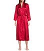 Natori N by Natori Scroll Satin Long Sleeve Shawl Collar Coordinating Robe, Color:Brocade Red - Image 1