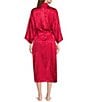 Natori N by Natori Scroll Satin Long Sleeve Shawl Collar Coordinating Robe, Color:Brocade Red - Image 2