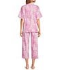 Color:Misty Pink - Image 2 - N by Natori Short Sleeve Split Round Neck Cozy Knit Leopard Pajama Set