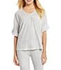 Color:Heather Grey - Image 1 - N by Natori Terry Short Sleeve V-Neck Coordinating Lounge Top