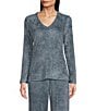 Color:Blue Granite - Image 1 - N By Natori Unwind Feathered-Chenille V-Neck High-Low Hem Long Sleeve Coordinating Lounge Top