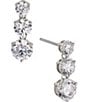 Color:Silver - Image 1 - 3 Prong Crystal Graduated Drop Earrings