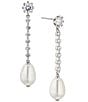 Color:Silver - Image 1 - Pearl Crystal Detailed Linear Earrings