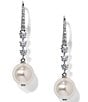 Nadri Venus CZ Pearl Linear Earrings, Color:Silver - Image 1