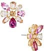 Color:Gold/Multi - Image 1 - Watercolor Floral Pink Crystal Tone Stud Earrings