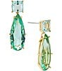 Color:Gold/Green - Image 1 - Watercolor Green and Blue Crystal Large Pierce Drop Earrings