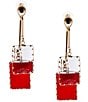 Natasha Accessories CZ Stone Uneven Drop Statement Earrings, Color:Red - Image 1
