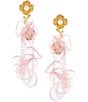 Color:Gold/Pink - Image 1 - Fabric Flower Pearl Bead Drop Statement Earrings