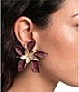 Natasha Accessories Matte Metal Stack Flower Drop Statement Earrings - Image 4