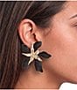 Natasha Accessories Matte Metal Stack Flower Drop Statement Earrings - Image 2