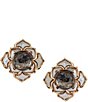 Natasha Accessories Metal Textured Flower Stone Stud Statement Earrings - Image 1