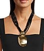 Natasha Accessories Multi Row Beaded Metal Drop Short Pendant Statement Necklace - Image 2