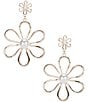 Color:Gold/Ivory - Image 1 - Pearl Flower Drop Statement Earrings