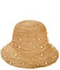 Natasha Accessories Raffia Pearl Scatter Bow Bucket Hat - Image 1