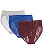 Color:Indigo/Vino/Stormy - Image 2 - Bliss Allure One-Size Lace French-Cut Brief 3-Pack