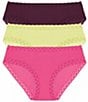 Color:Deep Plum/Lime Cream/Full Bloom - Image 1 - Bliss Girl Lace Trim Brief Panty 3-Pack