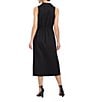 Color:Black - Image 2 - Collared V-Neck Sleeveless Belted Cotton Poplin A-Line Midi Shirt Dress