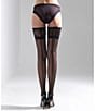 Color:Black - Image 1 - Feathers Escape Back Seam Thigh Highs
