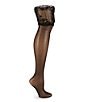 Natori Feathers Escape Back Seam Thigh Highs, Color:Black - Image 2
