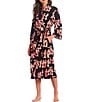 Color:Black Multi - Image 1 - Geisha Printed Cozy Knit Long Sleeve Tie Waist Mid Wrap Robe