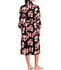 Color:Black Multi - Image 2 - Geisha Printed Cozy Knit Long Sleeve Tie Waist Mid Wrap Robe