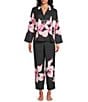 Natori Orchida Long Sleeve Notch Collar Long Satin Floral Print Pajama Set - Image 1