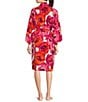 Color:Pink/Red Floral - Image 2 - Satin Floral Print Long Sleeve Shawl Collar Tie Front Short Poppy Print Robe